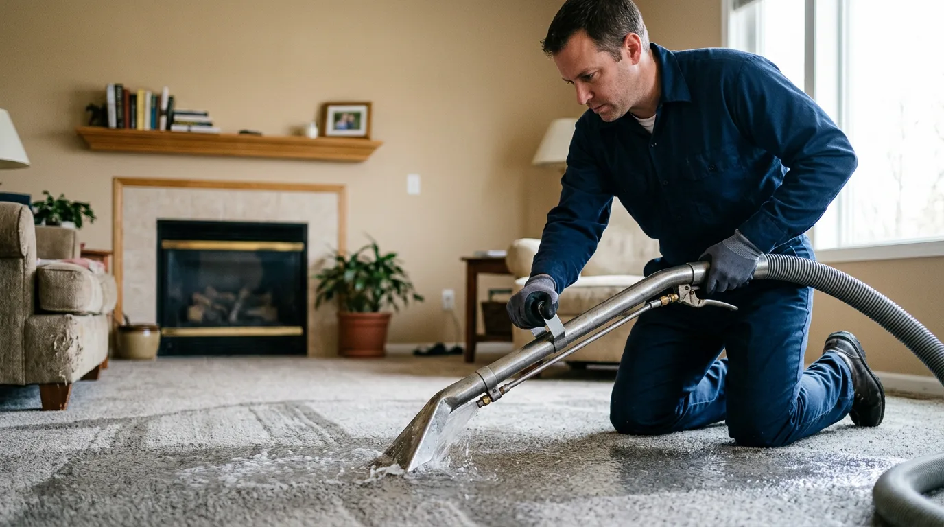 Water damage restoration technician working near Ramsey, IN